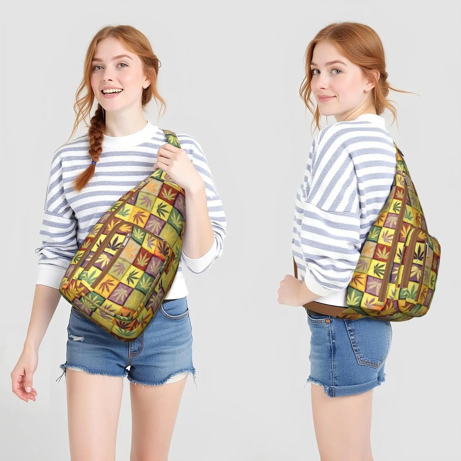 Shoulder Sling Crossbody Casual Chest Bag For Travel Sports Running,Backpack for Men & Women Lightweight Sports BagCrossbody Concealed Carry,Marijuana Leaf Shoulder Bag Waterproof Chest Bag