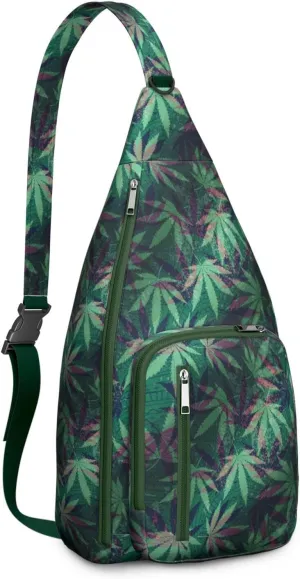 Shoulder Sling Crossbody Casual Chest Bag For Travel Sports Running,Backpack for Men & Women Lightweight Sports BagCrossbody Concealed Carry,Marijuana Leaf Shoulder Bag Waterproof Chest Bag