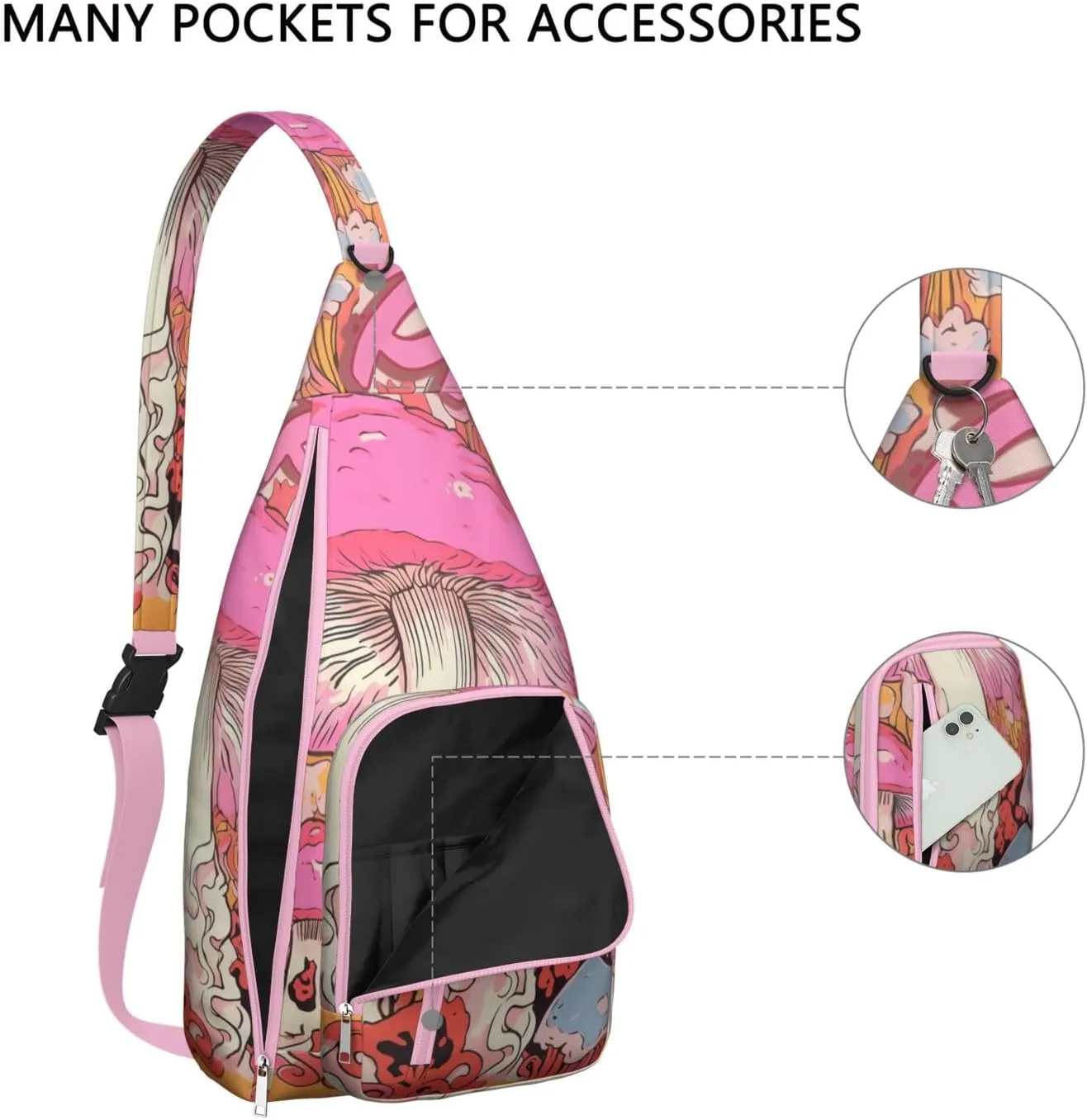 Shoulder Sling Crossbody Casual Chest Bag For Travel Sports Running,Backpack for Men & Women Lightweight Sports BagCrossbody Concealed Carry,Mushroom Shoulder Bag Waterproof Chest Bag