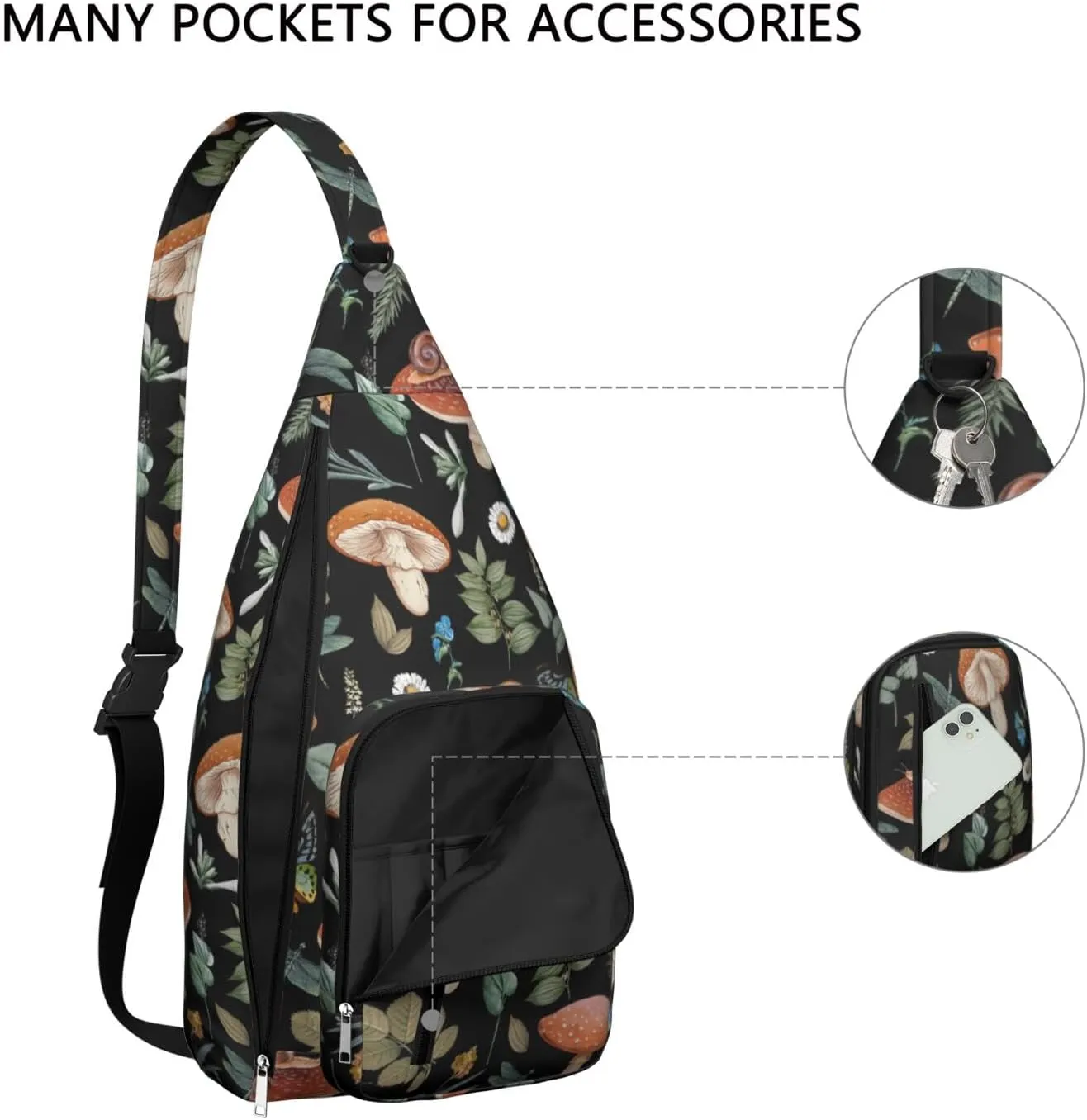 Shoulder Sling Crossbody Casual Chest Bag For Travel Sports Running,Backpack for Men & Women Lightweight Sports BagCrossbody Concealed Carry,Mushroom Shoulder Bag Waterproof Chest Bag
