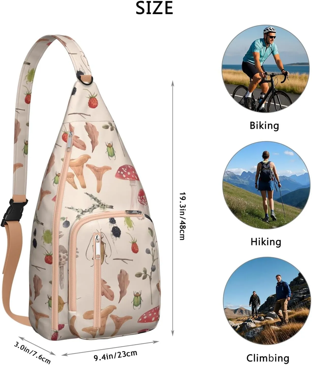 Shoulder Sling Crossbody Casual Chest Bag For Travel Sports Running,Backpack for Men & Women Lightweight Sports BagCrossbody Concealed Carry,Mushroom Shoulder Bag Waterproof Chest Bag