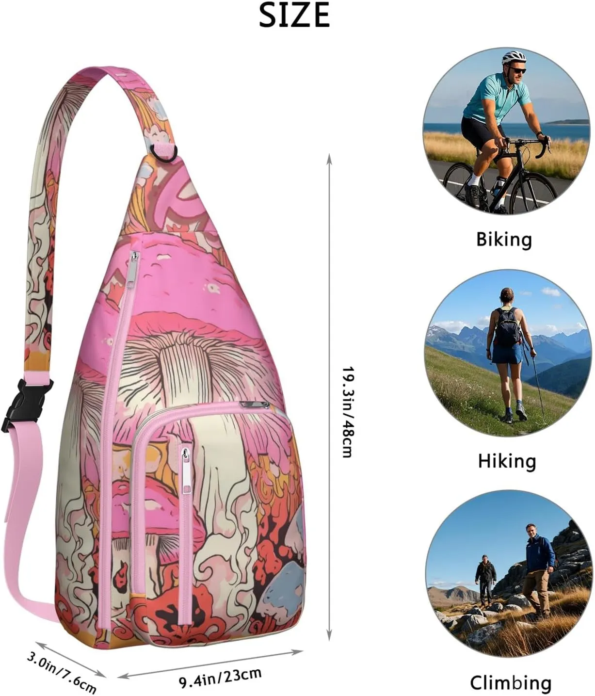 Shoulder Sling Crossbody Casual Chest Bag For Travel Sports Running,Backpack for Men & Women Lightweight Sports BagCrossbody Concealed Carry,Mushroom Shoulder Bag Waterproof Chest Bag