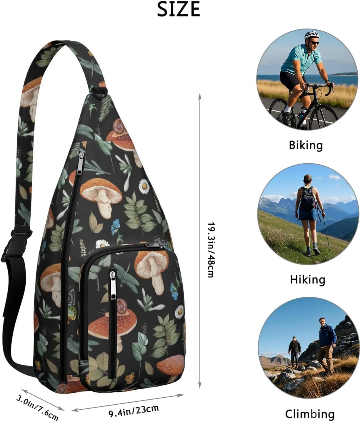 Shoulder Sling Crossbody Casual Chest Bag For Travel Sports Running,Backpack for Men & Women Lightweight Sports BagCrossbody Concealed Carry,Mushroom Shoulder Bag Waterproof Chest Bag