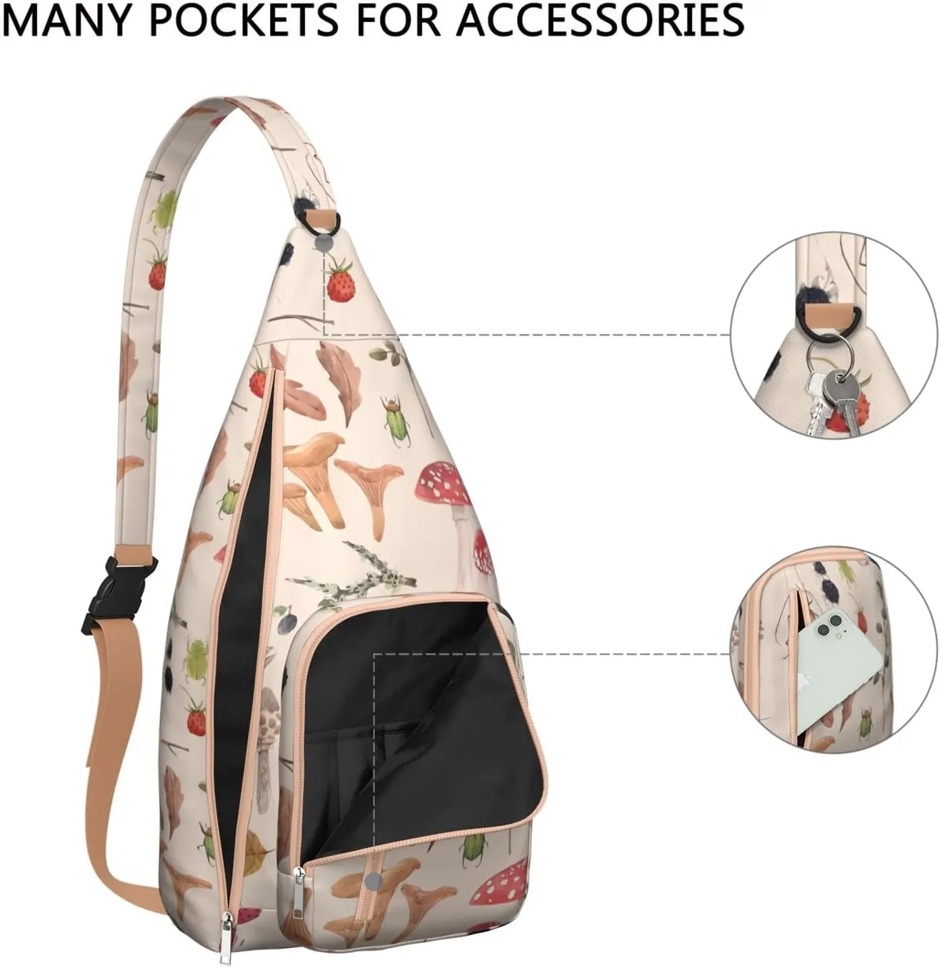 Shoulder Sling Crossbody Casual Chest Bag For Travel Sports Running,Backpack for Men & Women Lightweight Sports BagCrossbody Concealed Carry,Mushroom Shoulder Bag Waterproof Chest Bag