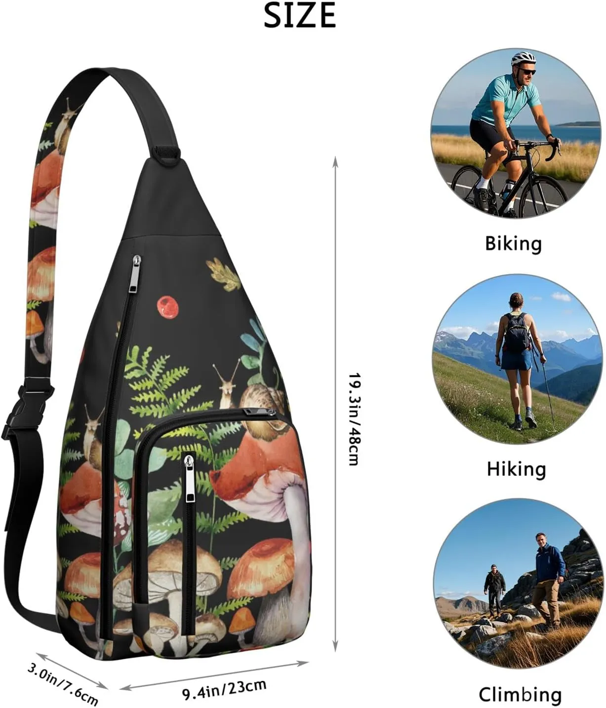 Shoulder Sling Crossbody Casual Chest Bag For Travel Sports Running,Backpack for Men & Women Lightweight Sports BagCrossbody Concealed Carry,Mushroom Shoulder Bag Waterproof Chest Bag