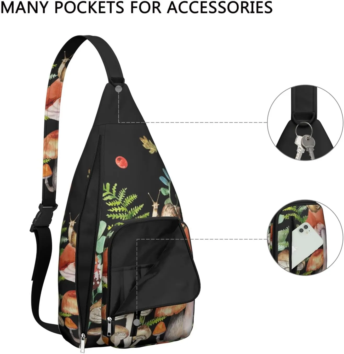 Shoulder Sling Crossbody Casual Chest Bag For Travel Sports Running,Backpack for Men & Women Lightweight Sports BagCrossbody Concealed Carry,Mushroom Shoulder Bag Waterproof Chest Bag