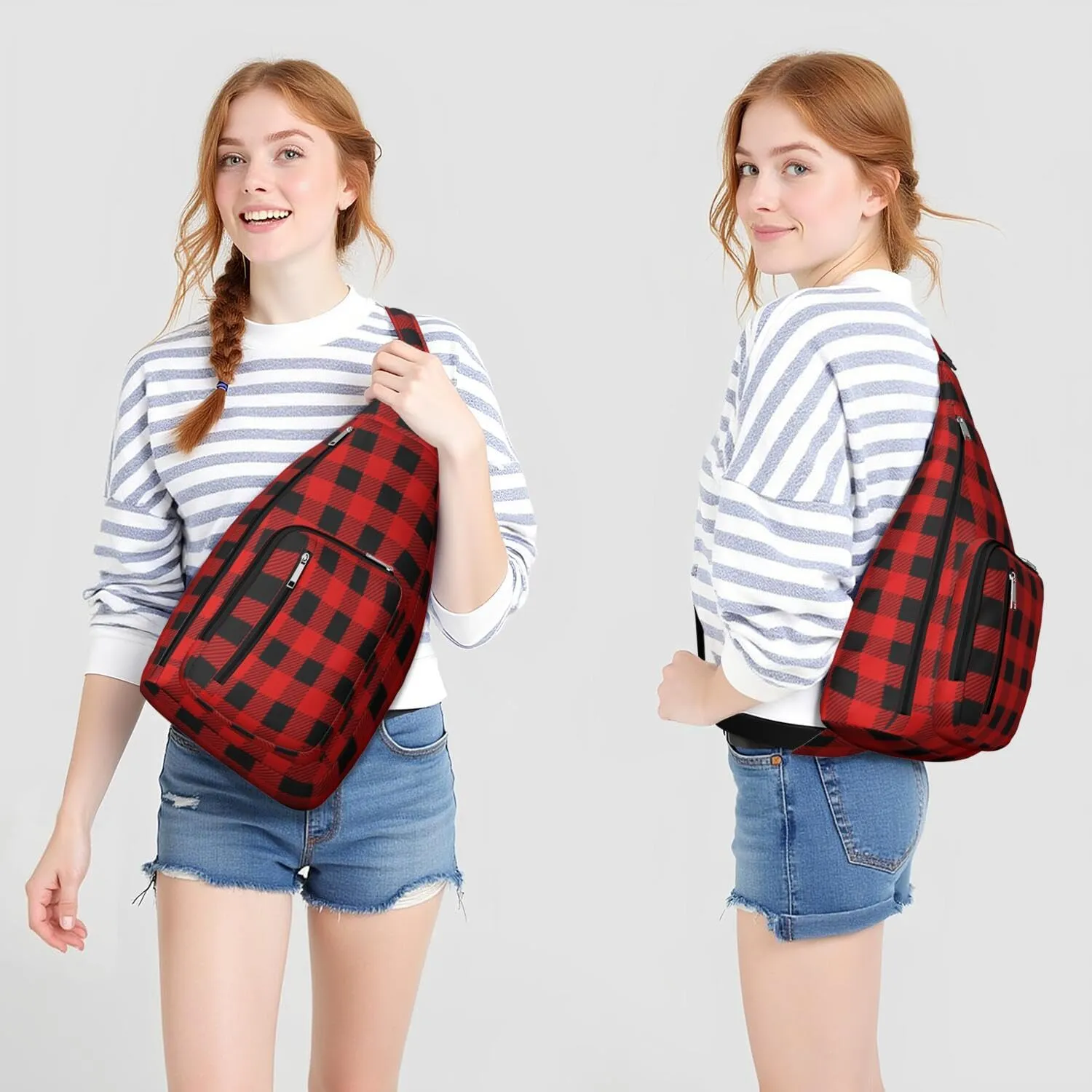 Shoulder Sling Crossbody Casual Chest Bag For Travel Sports Running,Backpack for Men & Women Lightweight Sports BagCrossbody Concealed Carry,Plaid Shoulder Bag Waterproof Chest Bag