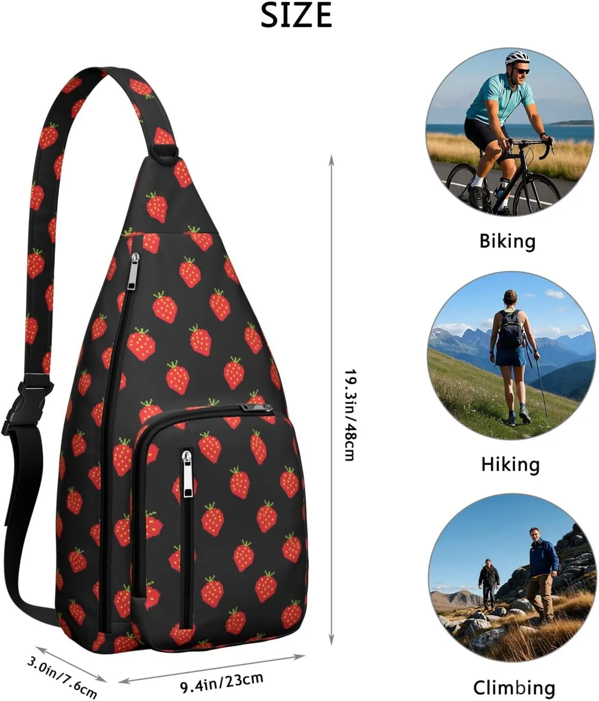 Shoulder Sling Crossbody Casual Chest Bag For Travel Sports Running,Backpack for Men & Women Lightweight Sports BagCrossbody Concealed Carry,Strawberry Shoulder Bag Waterproof Chest Bag