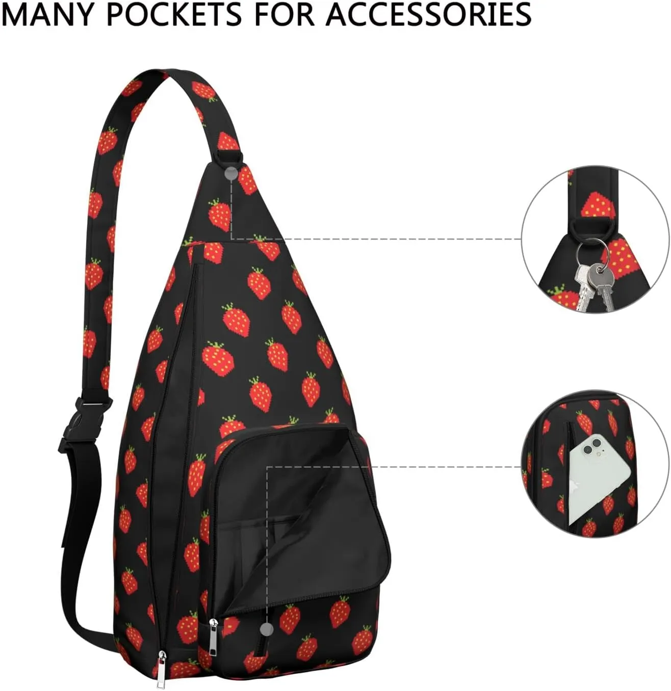 Shoulder Sling Crossbody Casual Chest Bag For Travel Sports Running,Backpack for Men & Women Lightweight Sports BagCrossbody Concealed Carry,Strawberry Shoulder Bag Waterproof Chest Bag
