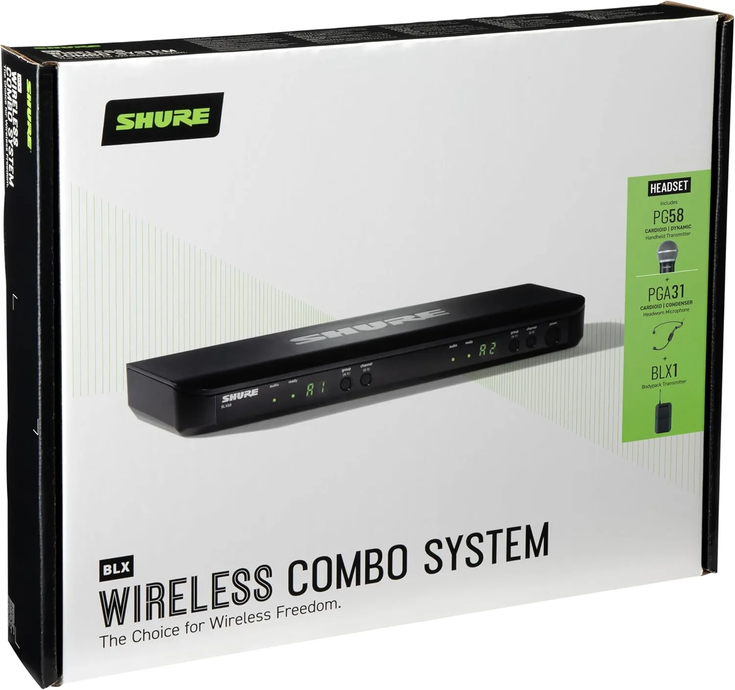 Shure BLX1288/P31 Wireless Microphone System - 14-Hour Battery Life, 300 ft Range, UHF | Includes Handheld & Headset Mics, Dual Channel Receiver | H10 Band (BLX1288/P31-H10)