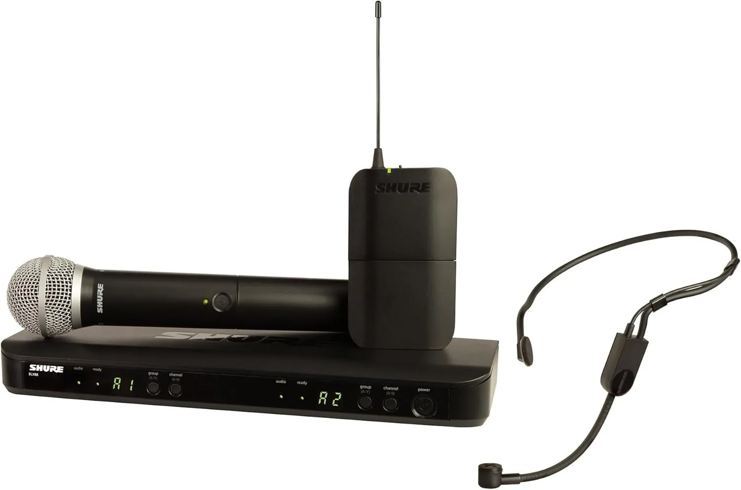 Shure BLX1288/P31 Wireless Microphone System - 14-Hour Battery Life, 300 ft Range, UHF | Includes Handheld & Headset Mics, Dual Channel Receiver | H10 Band (BLX1288/P31-H10)