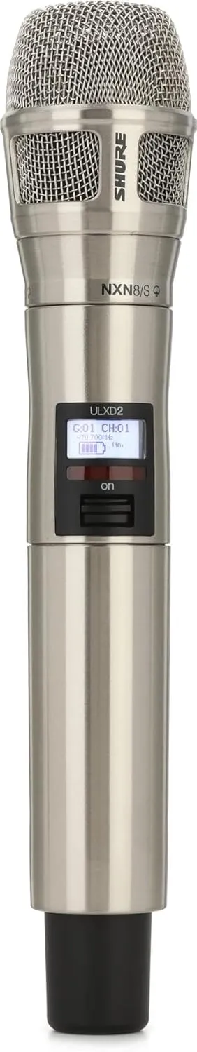 Shure ULXD2/N8SN Handheld Transmitter with Nexadyne 8/S Brushed Nickel Supercardioid Vocal Mic Capsule - for ULX-D Wireless Microphone Systems, Receiver Sold Separately | G50 Band (ULXD2/N8SN=-G50)