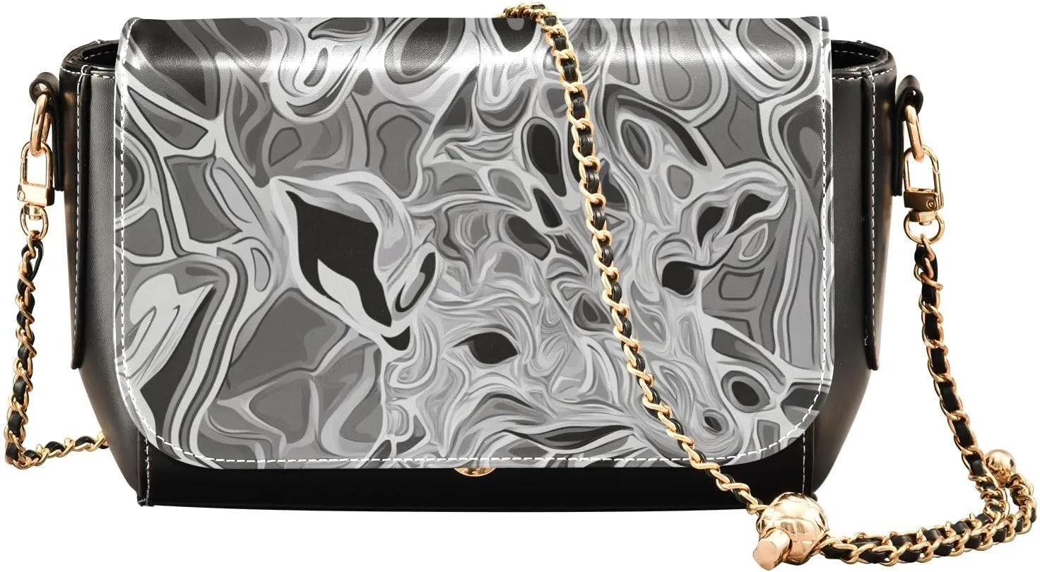 Silver Acid FluidLarge Crossbody Bags Womens Leather Side Bags with Credit Card Slots Wallet Purses