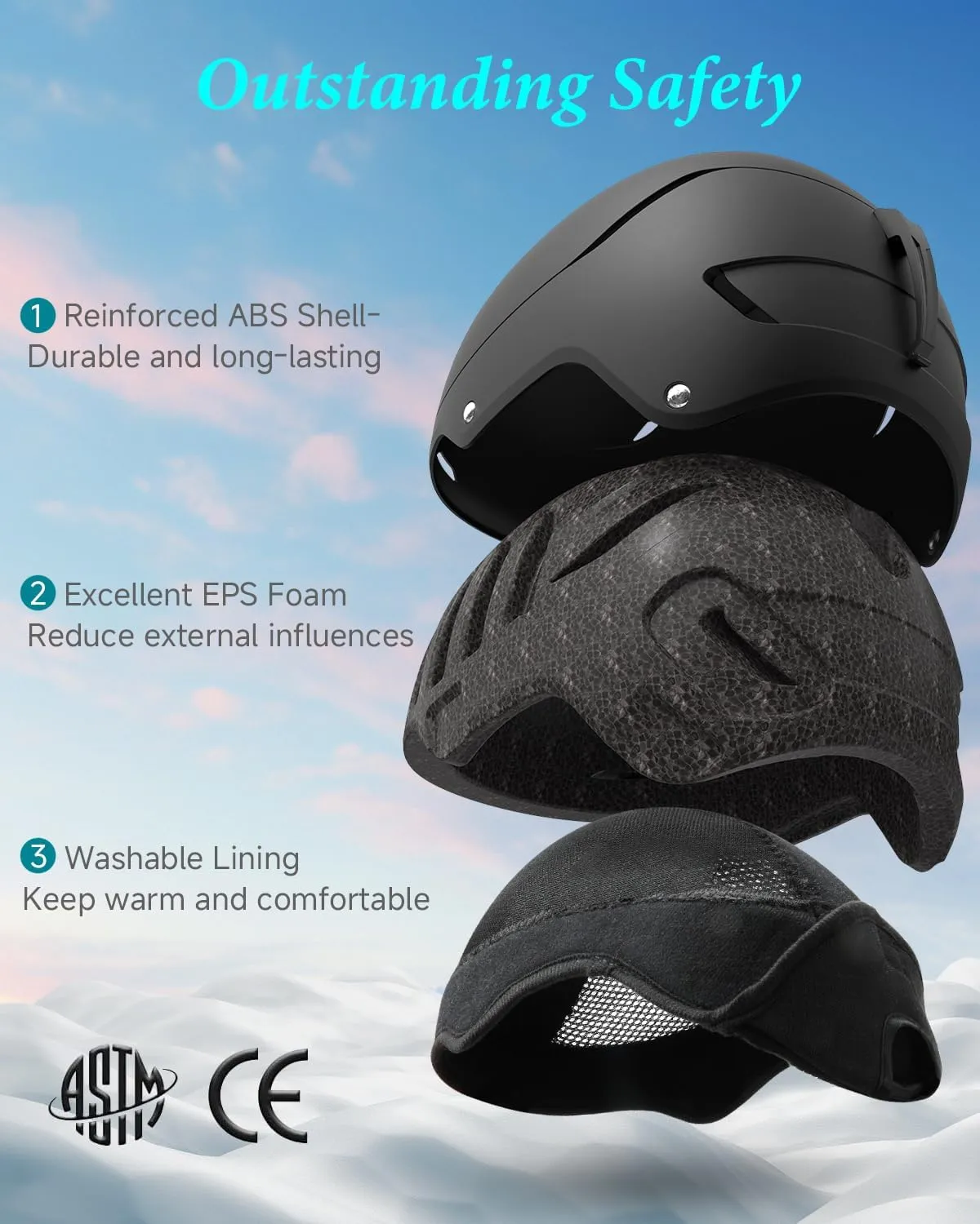 Ski Helmet for Women Men, Safety Certified Snowboard Helmet with Shockproof ABS Hard Shell for Adults & Youth