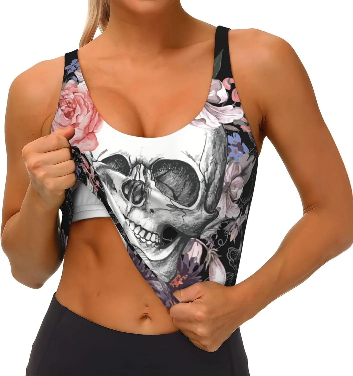 Skull and Floral Dead Sports Bras for Women Yoga Comfort Seamless Stretchy with Removable Pads