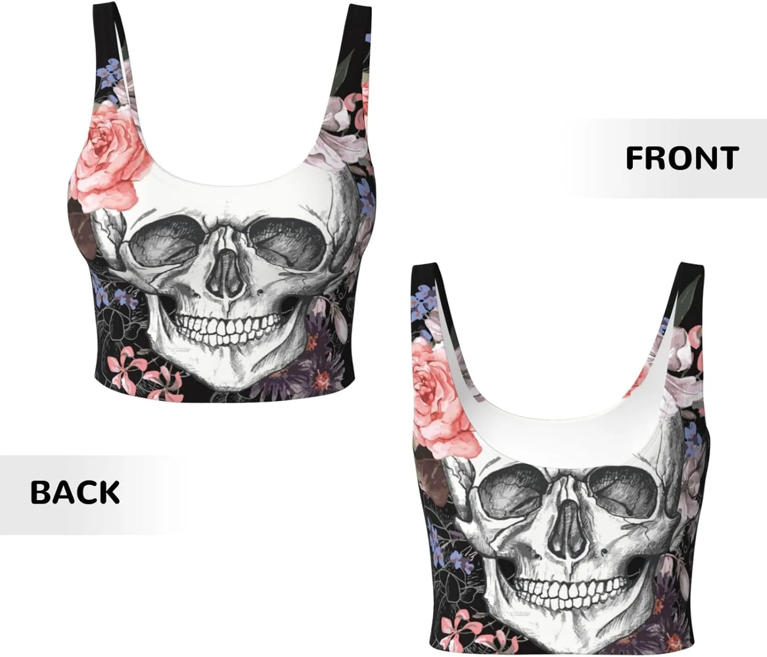 Skull and Floral Dead Sports Bras for Women Yoga Comfort Seamless Stretchy with Removable Pads