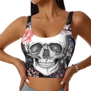 Skull and Floral Dead Sports Bras for Women Yoga Comfort Seamless Stretchy with Removable Pads