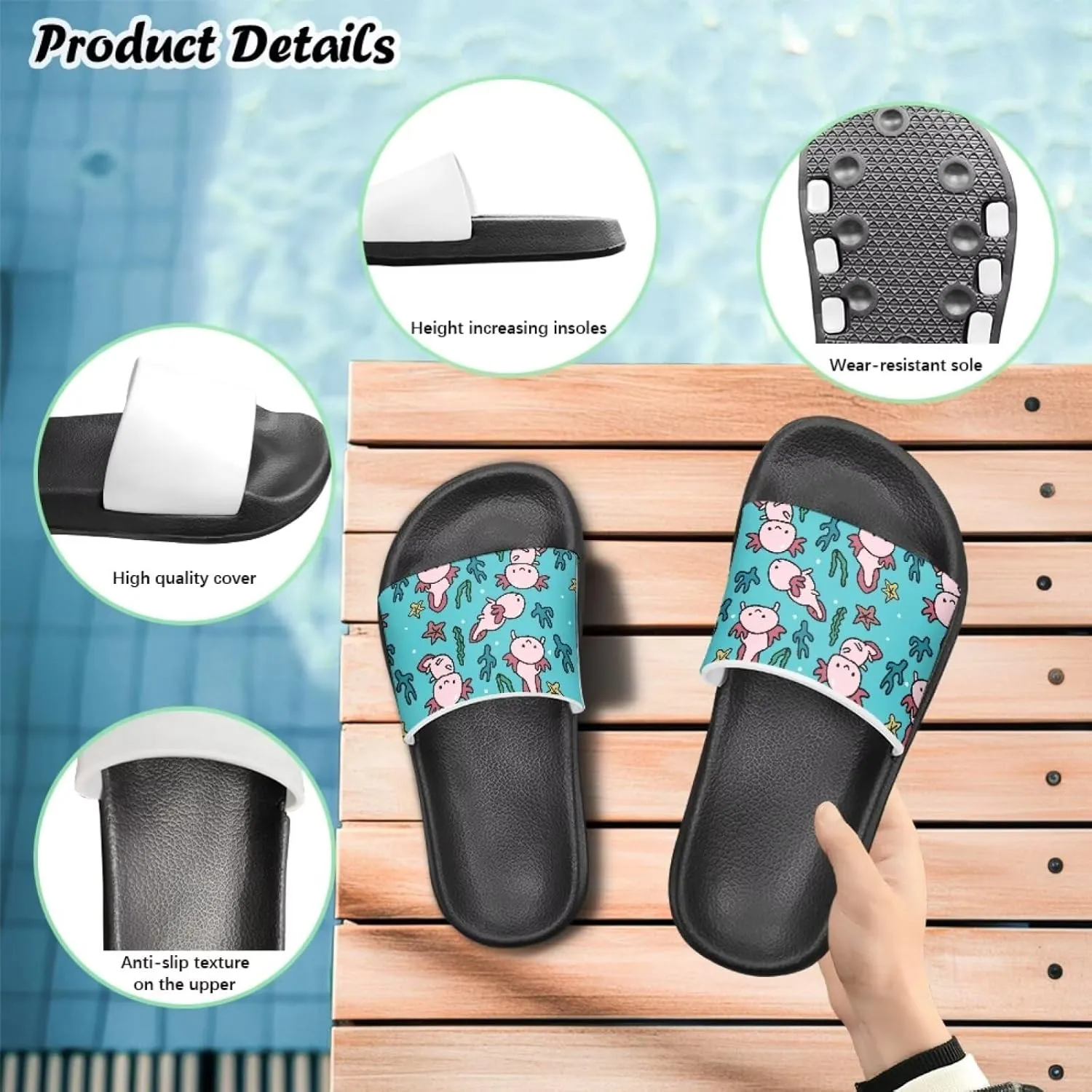 Slide Sandals Non-Slip Youth Pool Shower Shoes Open Toe Design Thick Sole Living Room Sandals