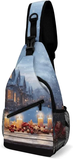 Sling Backpack for Women Men Crossbody Chest Bag Fanny Pack Christmas Atmosphere Sling Bag for Hiking Travel