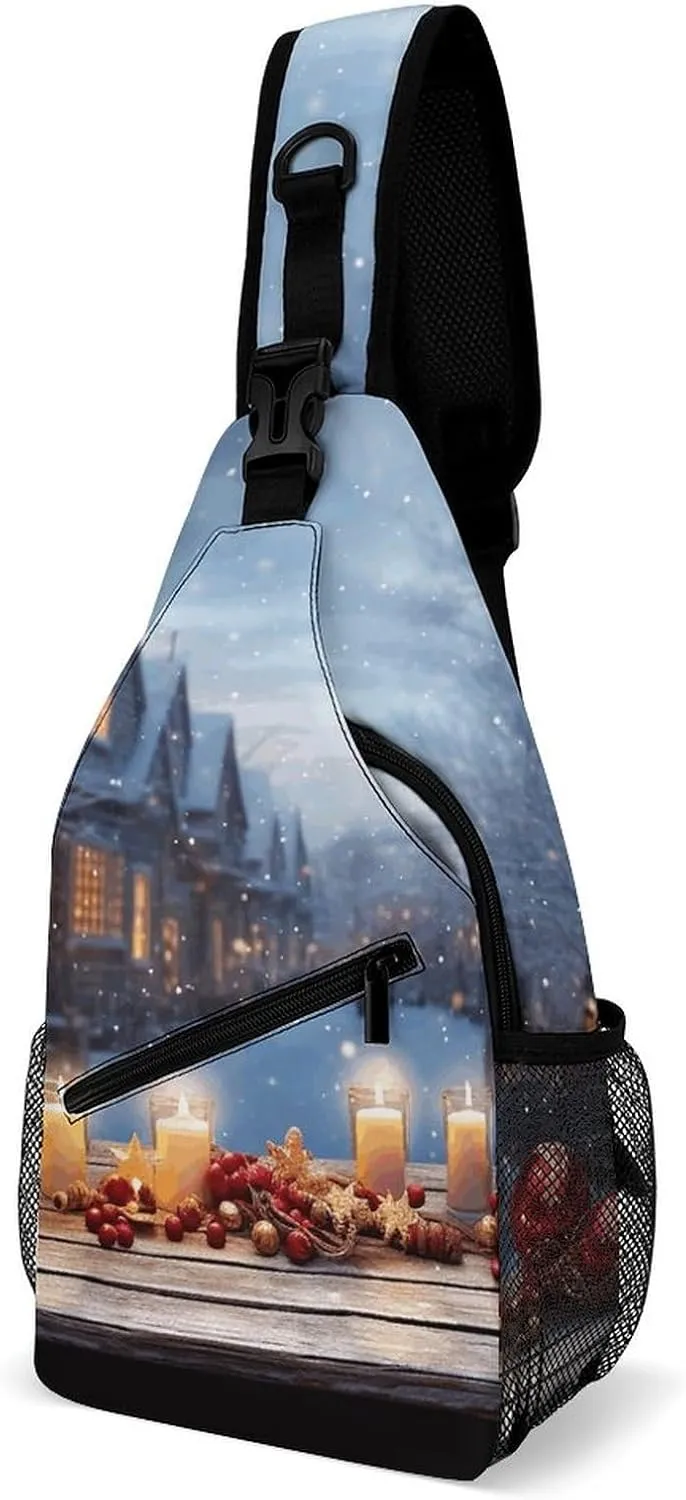 Sling Backpack for Women Men Crossbody Chest Bag Fanny Pack Christmas Atmosphere Sling Bag for Hiking Travel