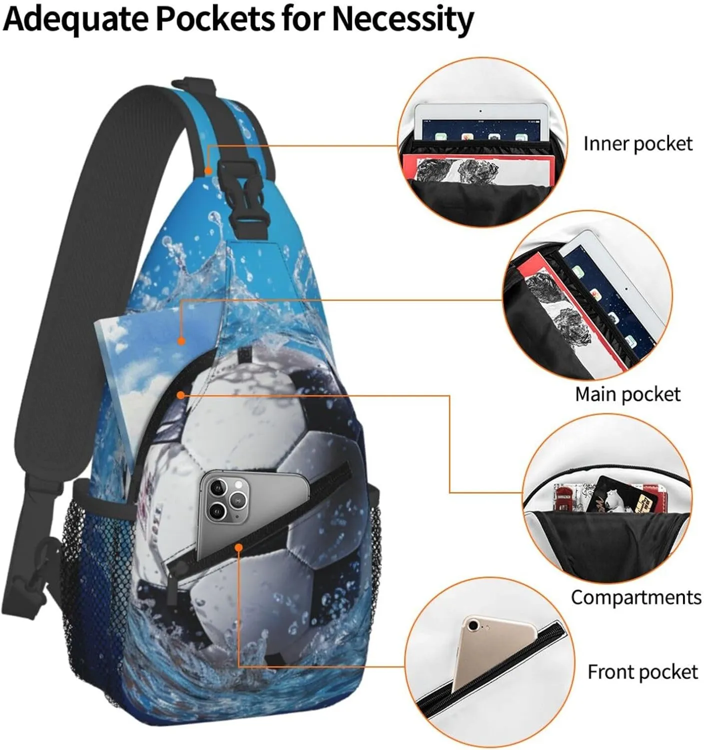 Sling Bag for Women Men Crossbody Bag Sling Backpack Soccer Ball Water Cross Body Bag Adjustable Chest Bag