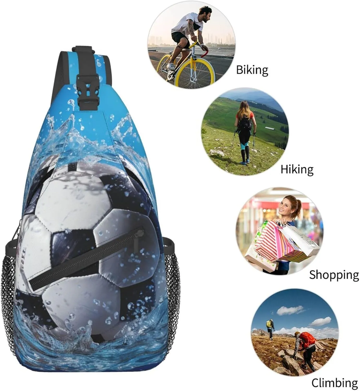 Sling Bag for Women Men Crossbody Bag Sling Backpack Soccer Ball Water Cross Body Bag Adjustable Chest Bag