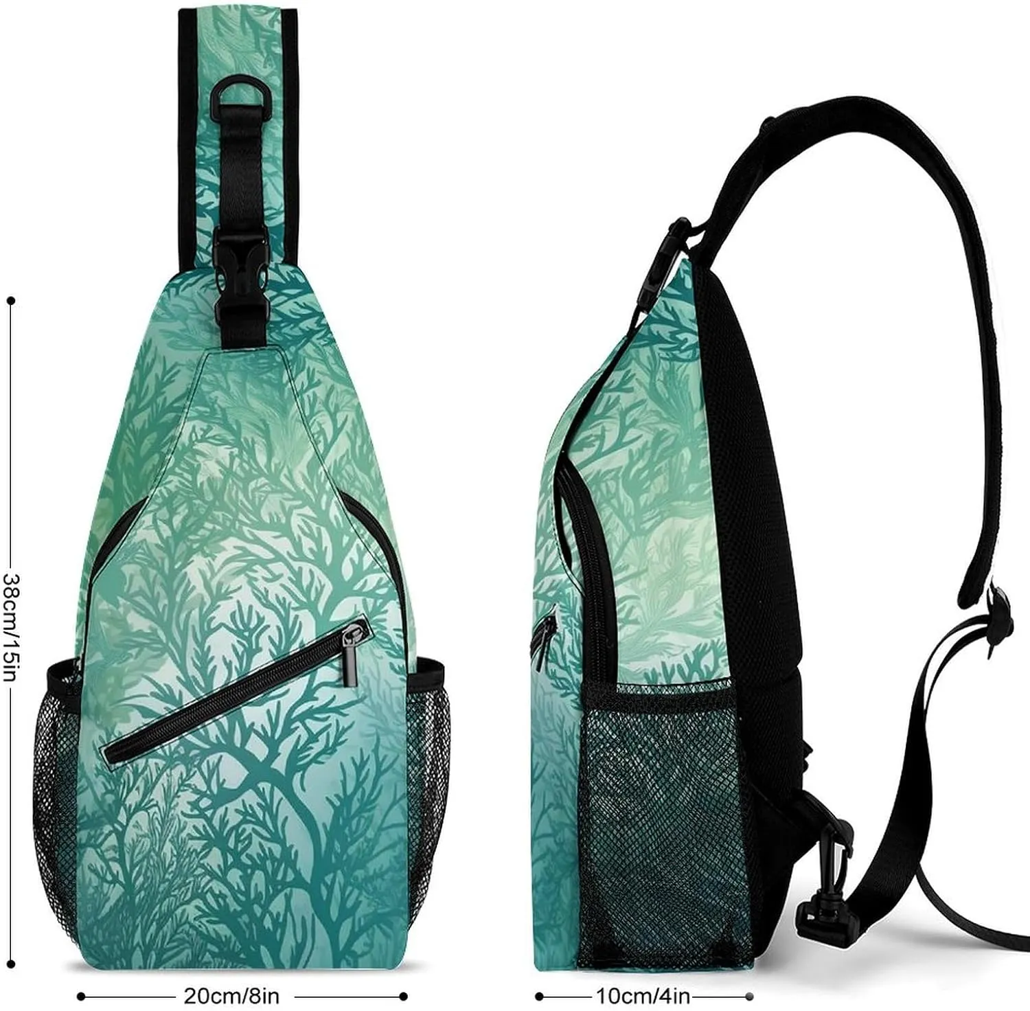 Sling Bag for Women Men Green Sea Blue Seaweed Travel Hiking Backpack Crossbody Shoulder Chest Bags Casual Daypack