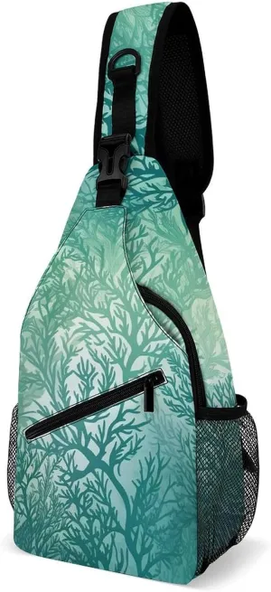 Sling Bag for Women Men Green Sea Blue Seaweed Travel Hiking Backpack Crossbody Shoulder Chest Bags Casual Daypack