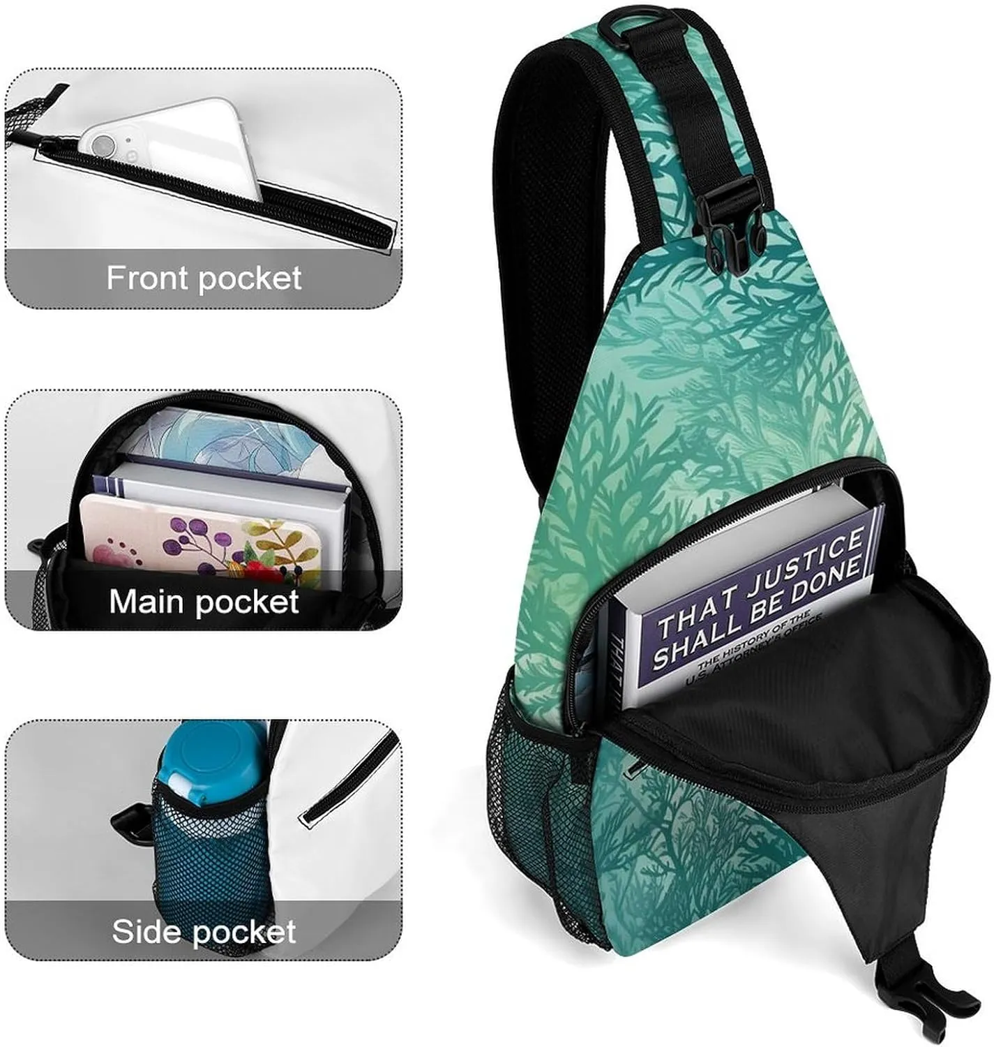 Sling Bag for Women Men Green Sea Blue Seaweed Travel Hiking Backpack Crossbody Shoulder Chest Bags Casual Daypack