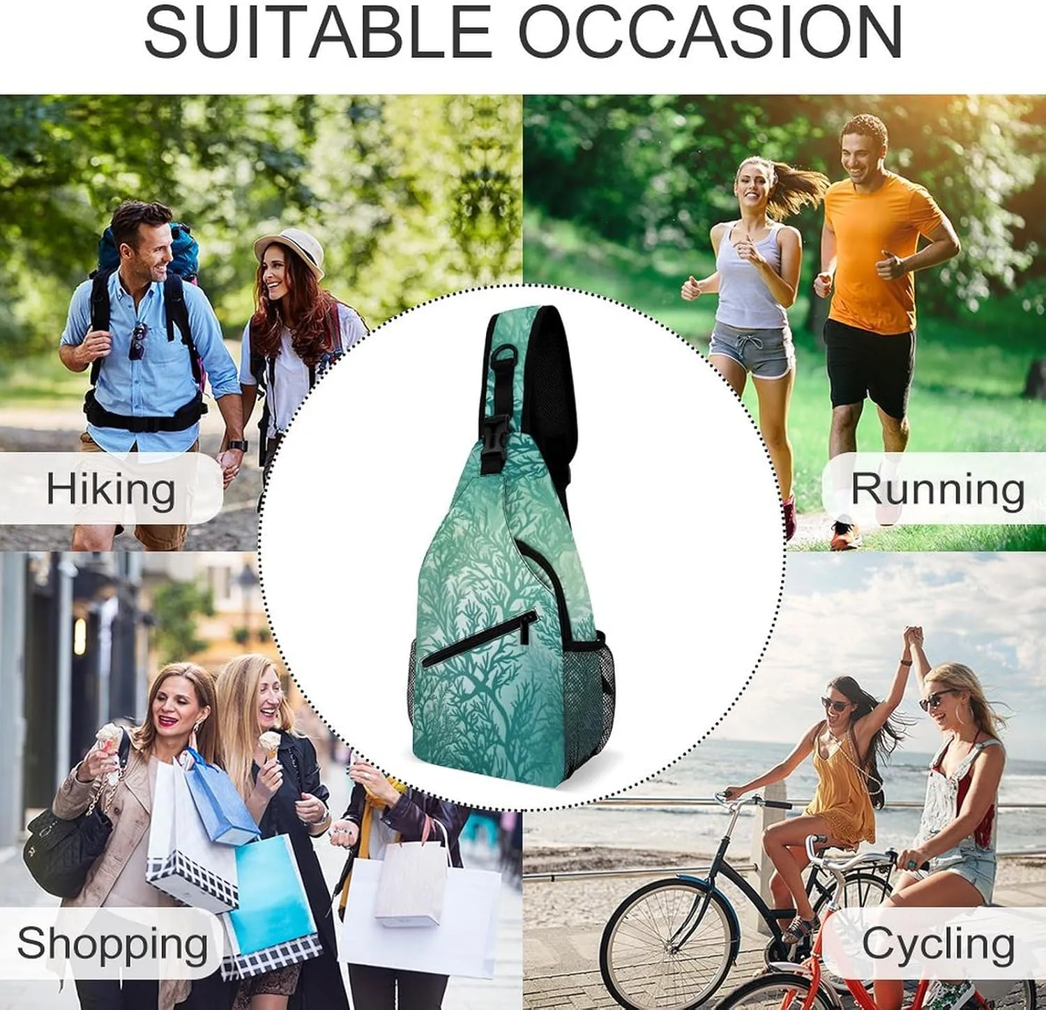 Sling Bag for Women Men Green Sea Blue Seaweed Travel Hiking Backpack Crossbody Shoulder Chest Bags Casual Daypack