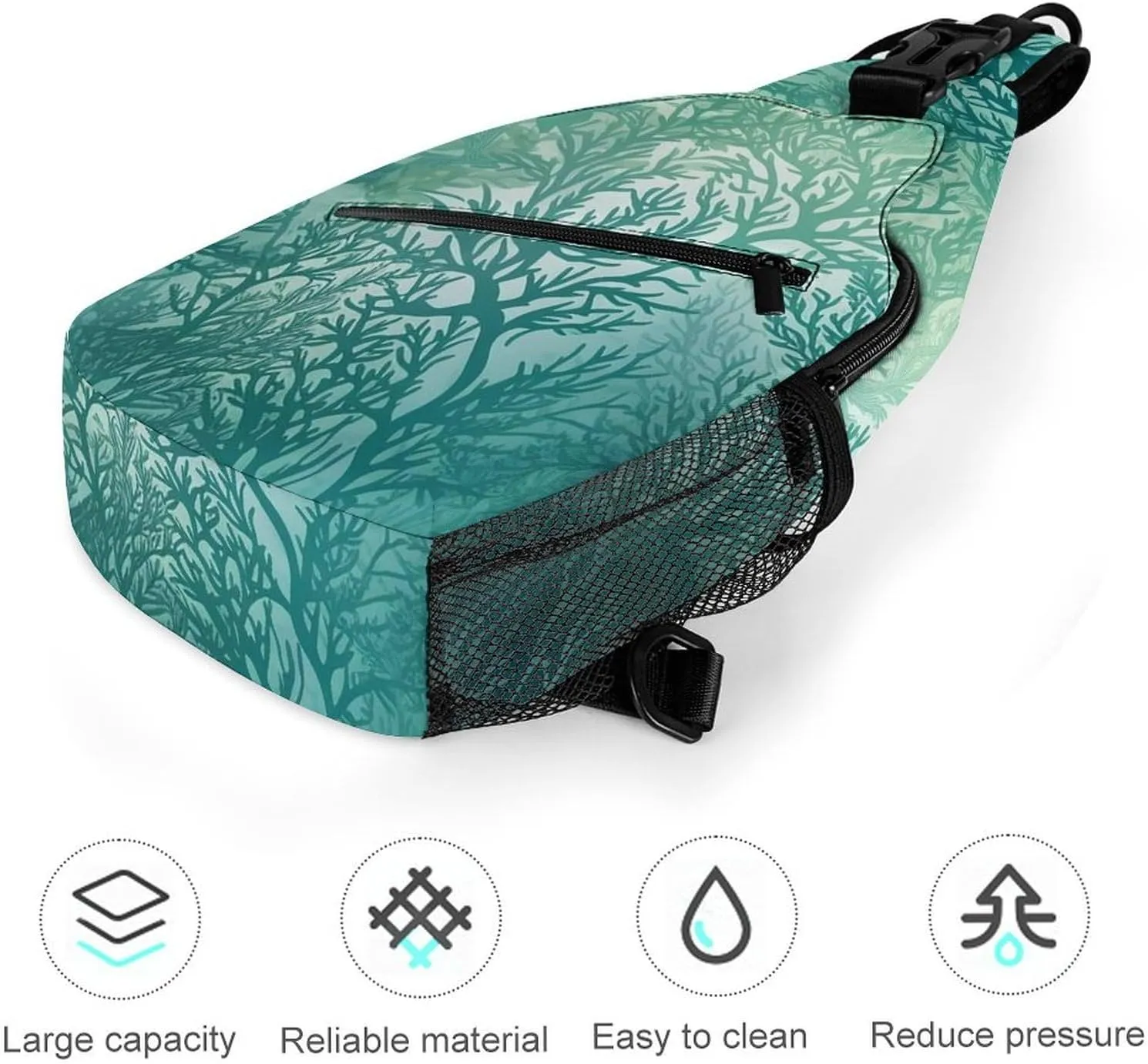 Sling Bag for Women Men Green Sea Blue Seaweed Travel Hiking Backpack Crossbody Shoulder Chest Bags Casual Daypack