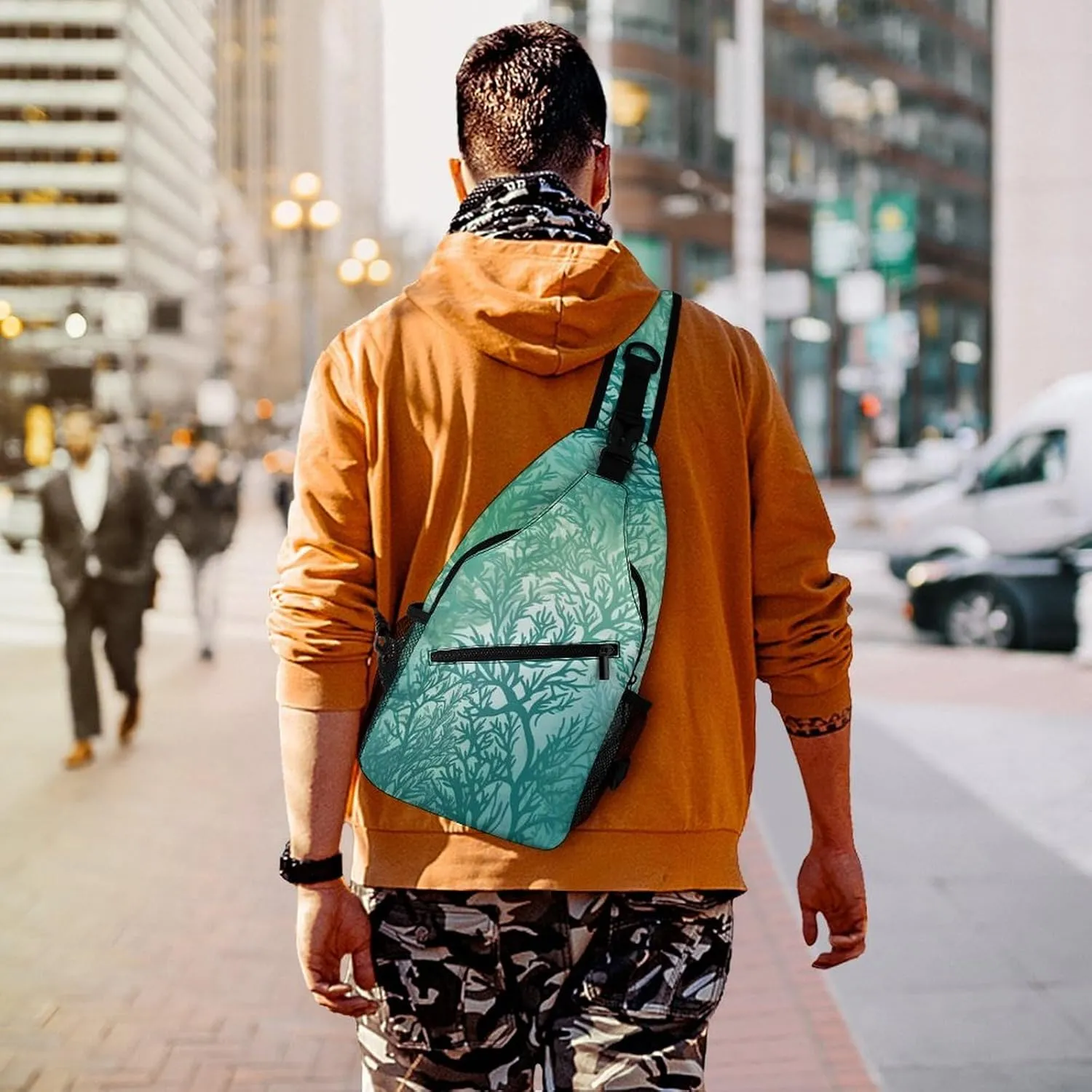 Sling Bag for Women Men Green Sea Blue Seaweed Travel Hiking Backpack Crossbody Shoulder Chest Bags Casual Daypack