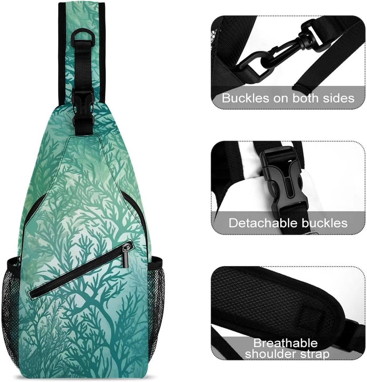Sling Bag for Women Men Green Sea Blue Seaweed Travel Hiking Backpack Crossbody Shoulder Chest Bags Casual Daypack