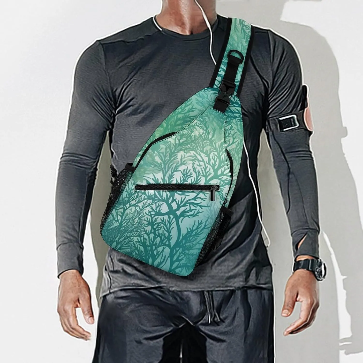 Sling Bag for Women Men Green Sea Blue Seaweed Travel Hiking Backpack Crossbody Shoulder Chest Bags Casual Daypack