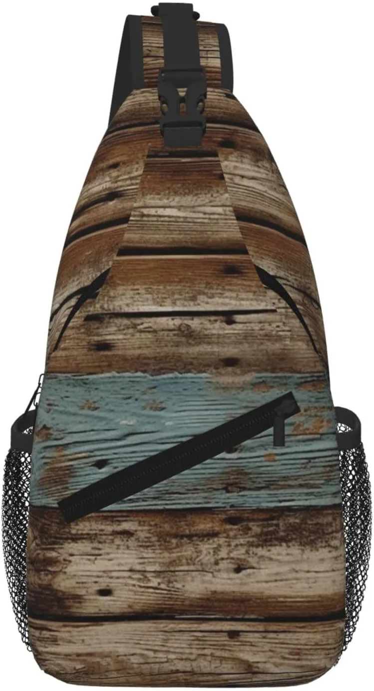 Sling Bag For Women Men Travel Hiking Backpack Crossbody Shoulder Chest Bags Rustic Old Barn Wood Casual Daypack