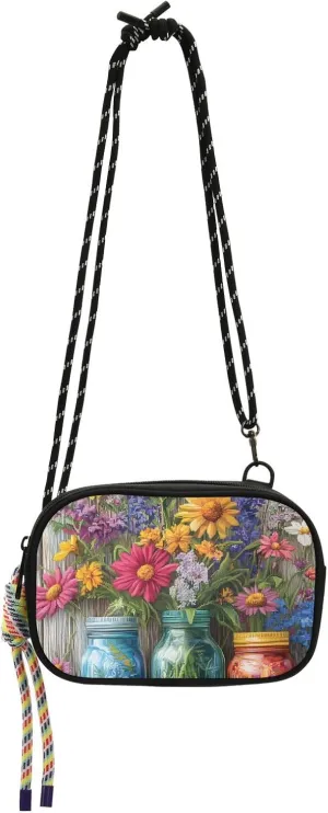 Small Crossbody Bags Floral Butterfly Mason Jar Phone Purse Wallet for Women Shoulder Bag with Cute Rope Straps