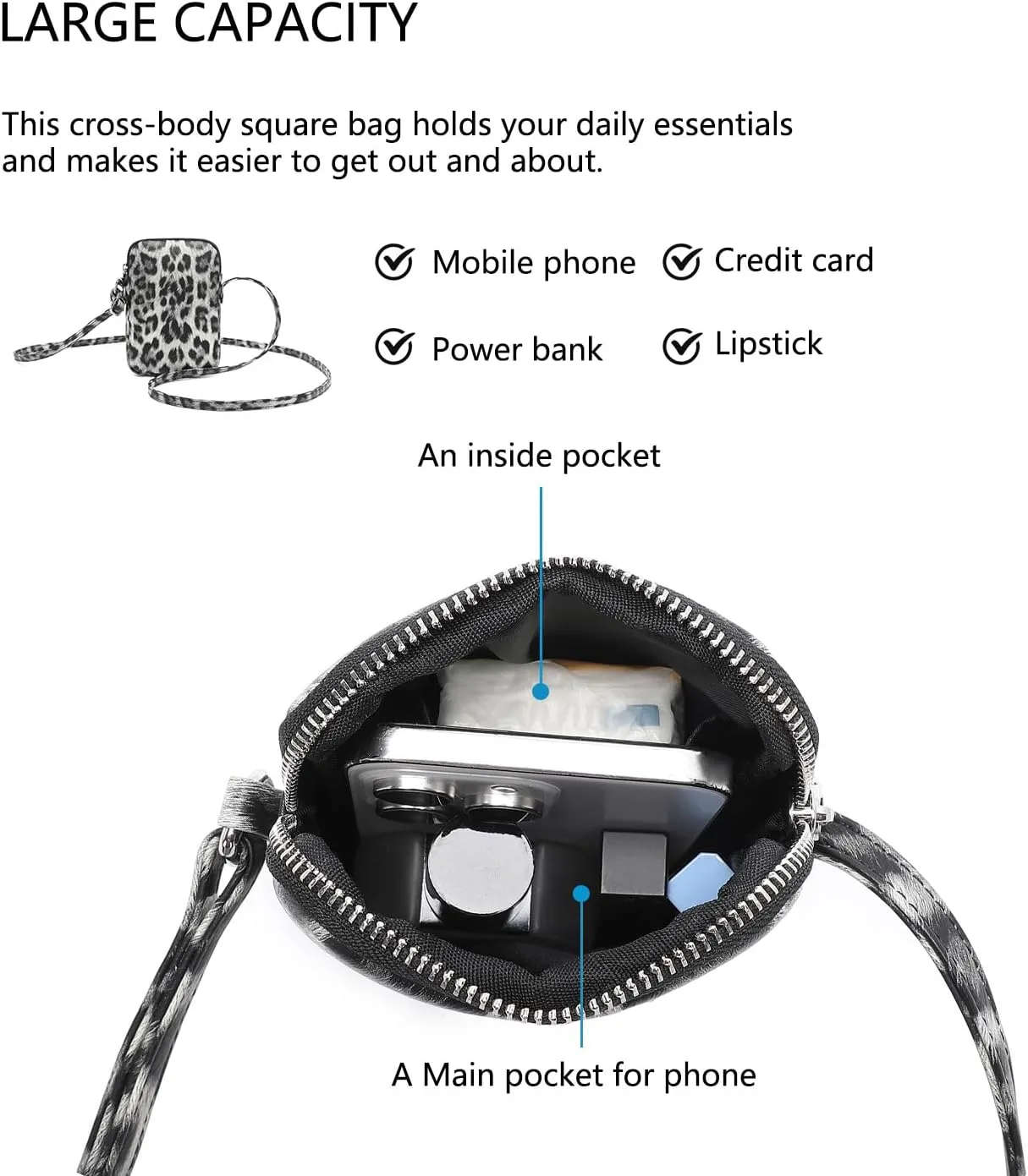 Small Crossbody Purse Zipper Cell Phone Bag Mini Shoulder Purse Wallet Smart Phone Wallet with Credit Card Solts