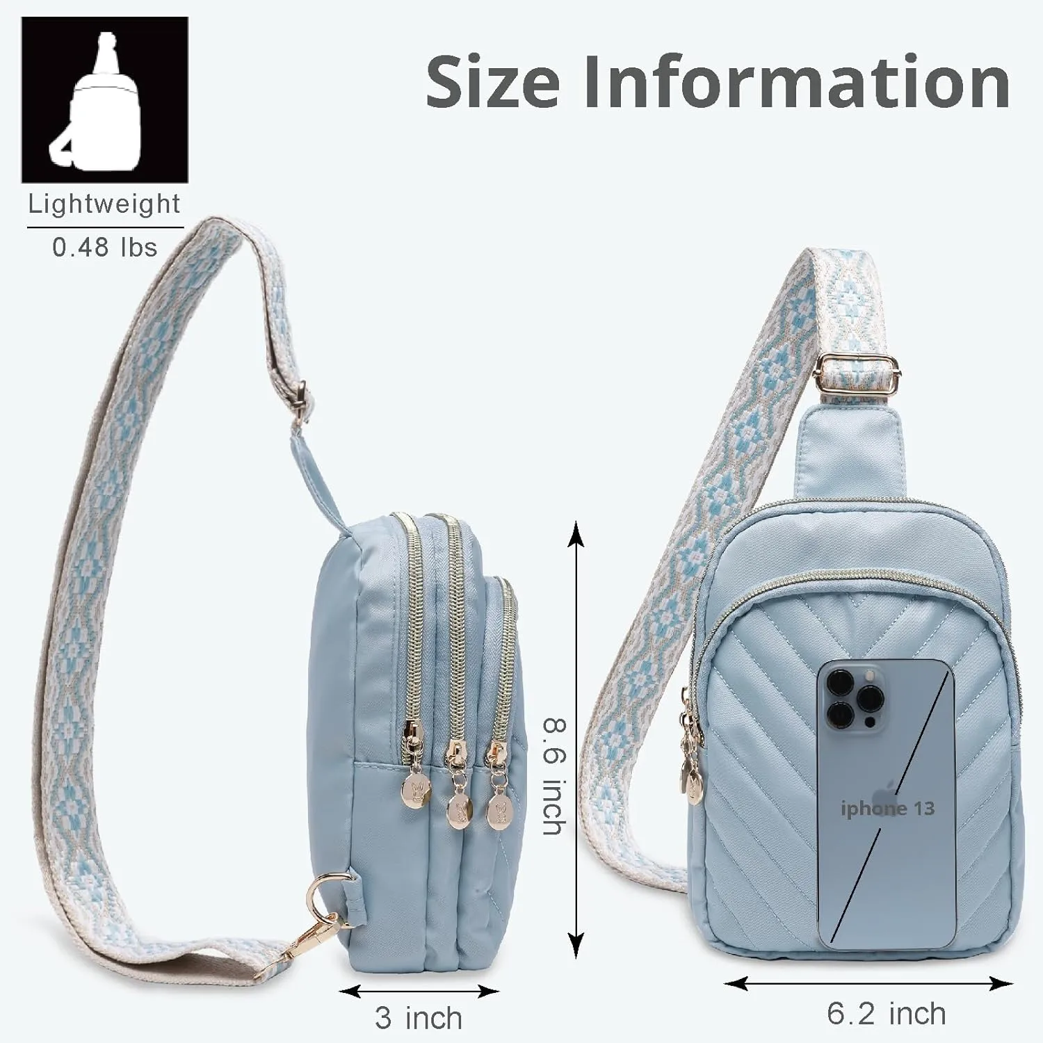 Small Crossbody Sling Bags for Women Men, 3 Zipper Pocket Cell Phone Purse Fanny Packs for Women