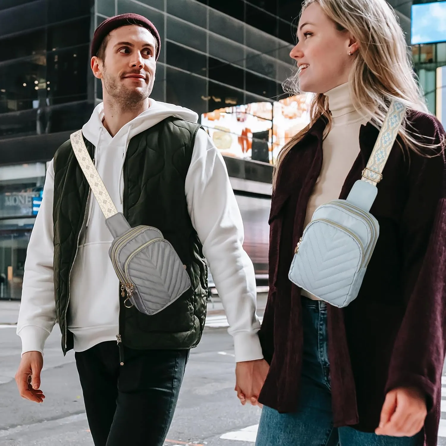 Small Crossbody Sling Bags for Women Men, 3 Zipper Pocket Cell Phone Purse Fanny Packs for Women
