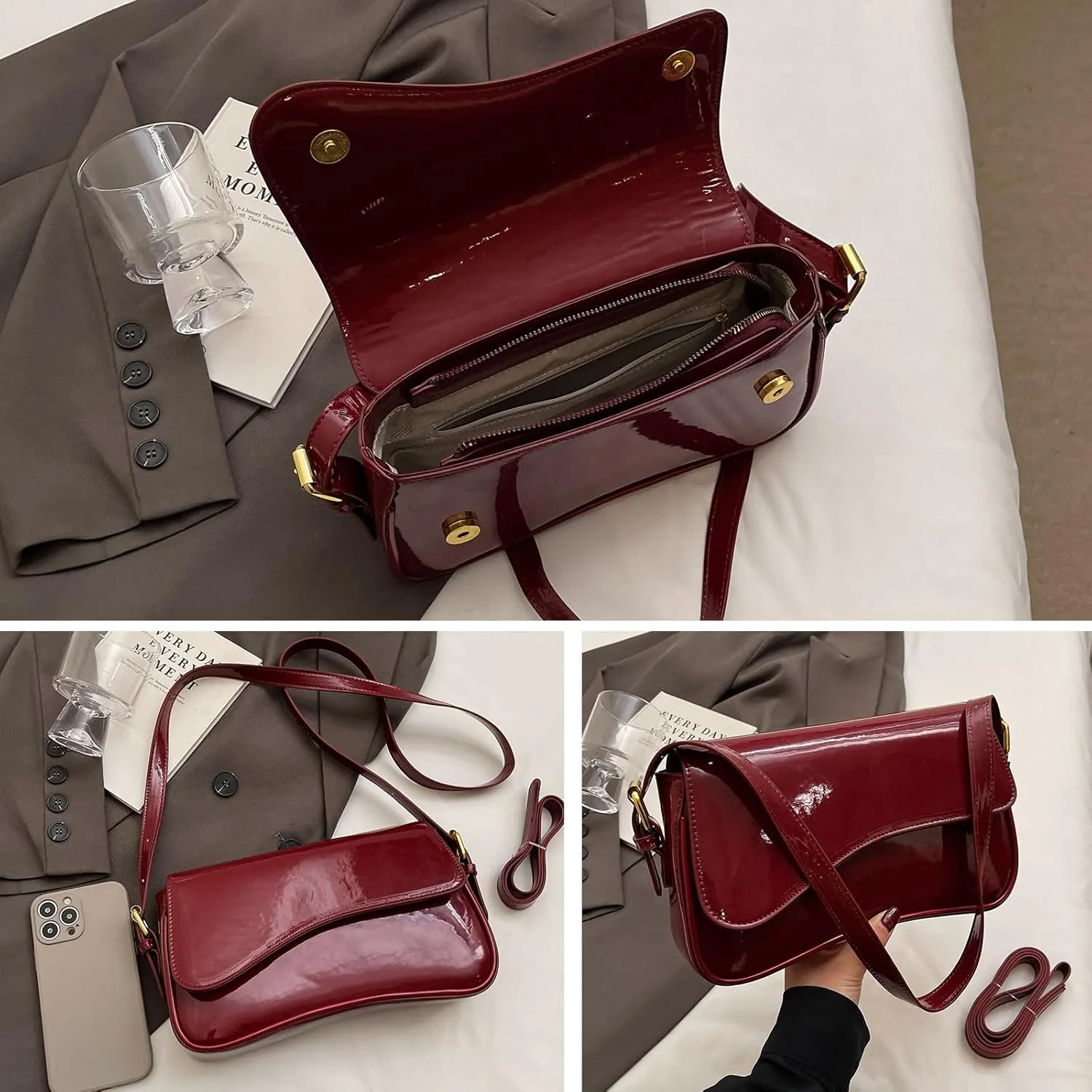 Small Shoulder Bags for Women,Crossbody Purses,Retro Vegan Leather Tote Handbag, Clutch Hobo Purse with Zipper