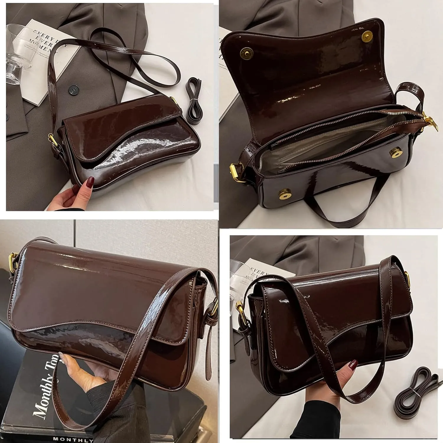Small Shoulder Bags for Women,Crossbody Purses,Retro Vegan Leather Tote Handbag, Clutch Hobo Purse with Zipper