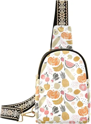 Small Sling Bag for Women Fruits Vegetables Leather Fanny Pack Crossbody Bag Watermelon Banana Pumpkin Chest Bag Trendy Fashion Waist Packs for Outdoor Travel Sports Hiking