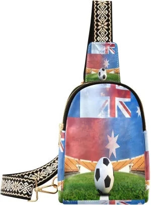 Small Sling Bag for Women Soccer World Cup Football Leather Fanny Pack Crossbody Bag Chile and Australia Chest Bag Trendy Fashion Waist Packs for Outdoor Travel Sports Hiking Outfit