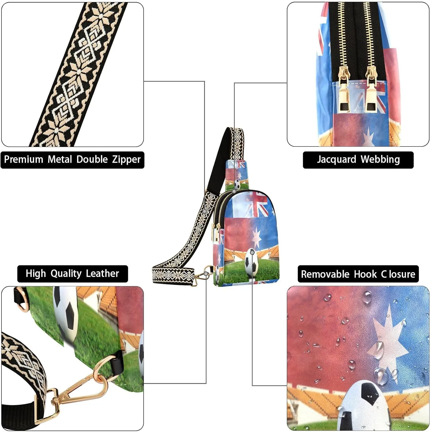Small Sling Bag for Women Soccer World Cup Football Leather Fanny Pack Crossbody Bag Chile and Australia Chest Bag Trendy Fashion Waist Packs for Outdoor Travel Sports Hiking Outfit