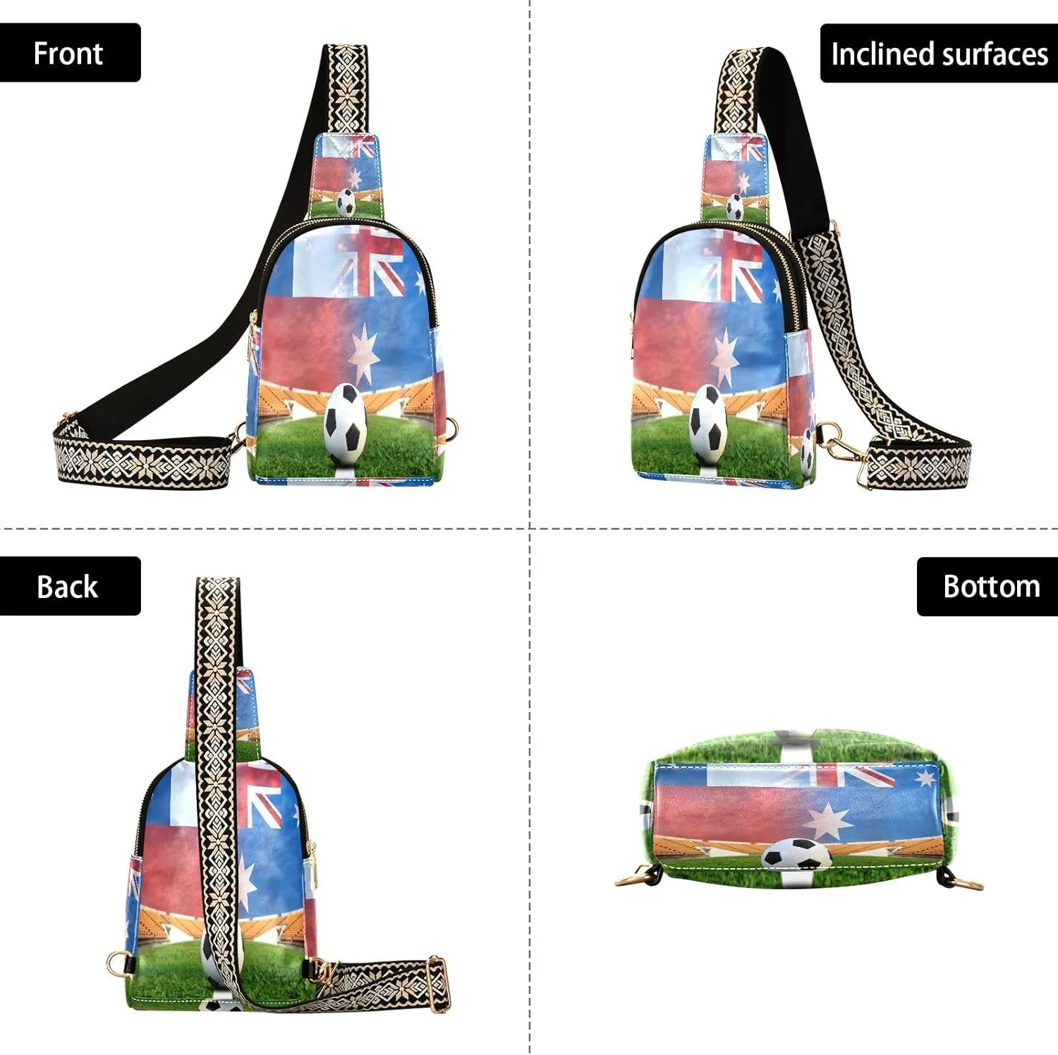Small Sling Bag for Women Soccer World Cup Football Leather Fanny Pack Crossbody Bag Chile and Australia Chest Bag Trendy Fashion Waist Packs for Outdoor Travel Sports Hiking Outfit