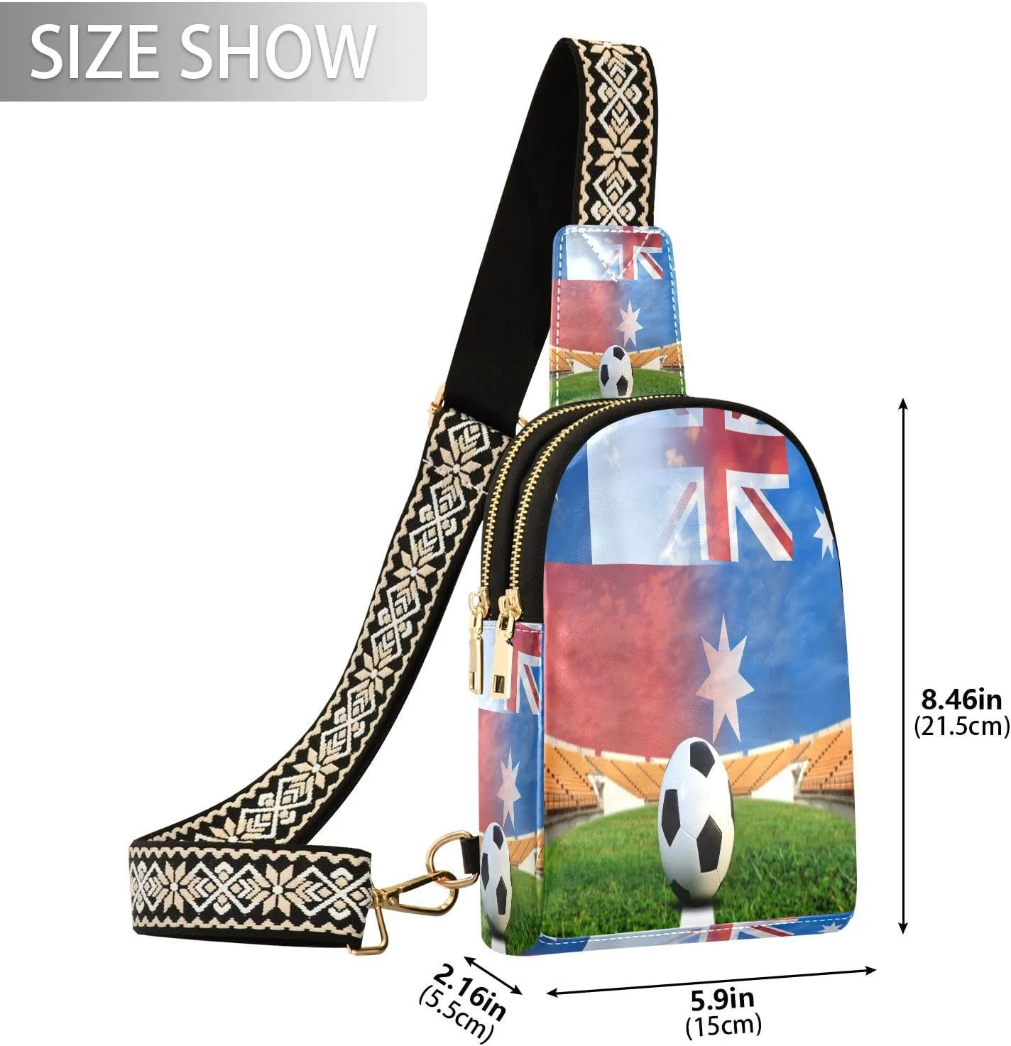 Small Sling Bag for Women Soccer World Cup Football Leather Fanny Pack Crossbody Bag Chile and Australia Chest Bag Trendy Fashion Waist Packs for Outdoor Travel Sports Hiking Outfit