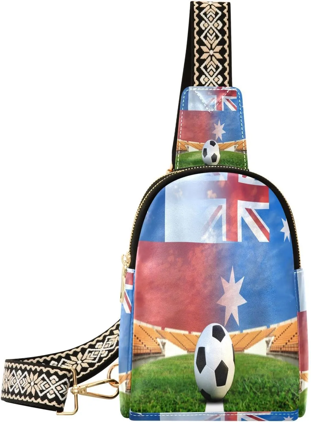 Small Sling Bag for Women Soccer World Cup Football Leather Fanny Pack Crossbody Bag Chile and Australia Chest Bag Trendy Fashion Waist Packs for Outdoor Travel Sports Hiking Outfit
