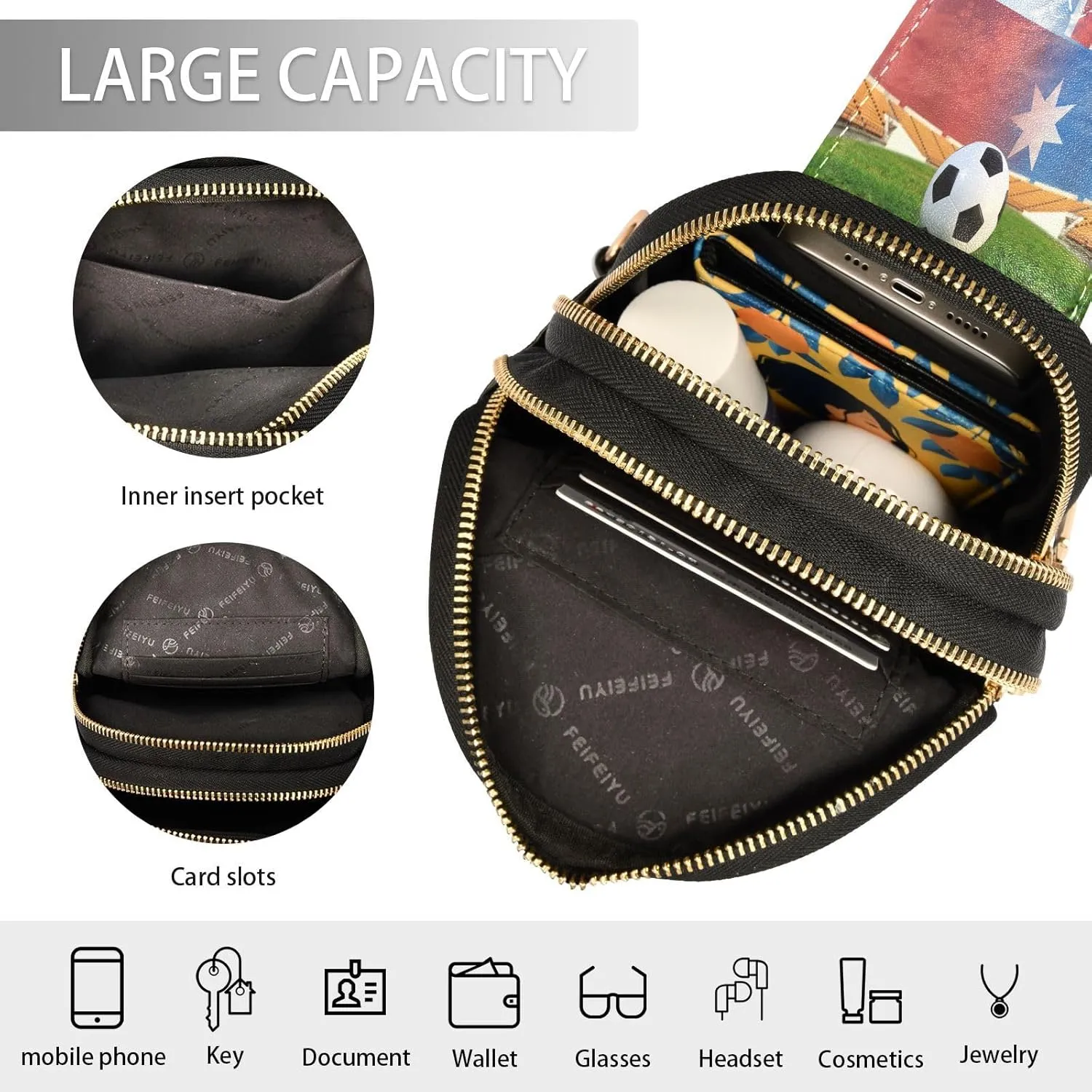Small Sling Bag for Women Soccer World Cup Football Leather Fanny Pack Crossbody Bag Chile and Australia Chest Bag Trendy Fashion Waist Packs for Outdoor Travel Sports Hiking Outfit
