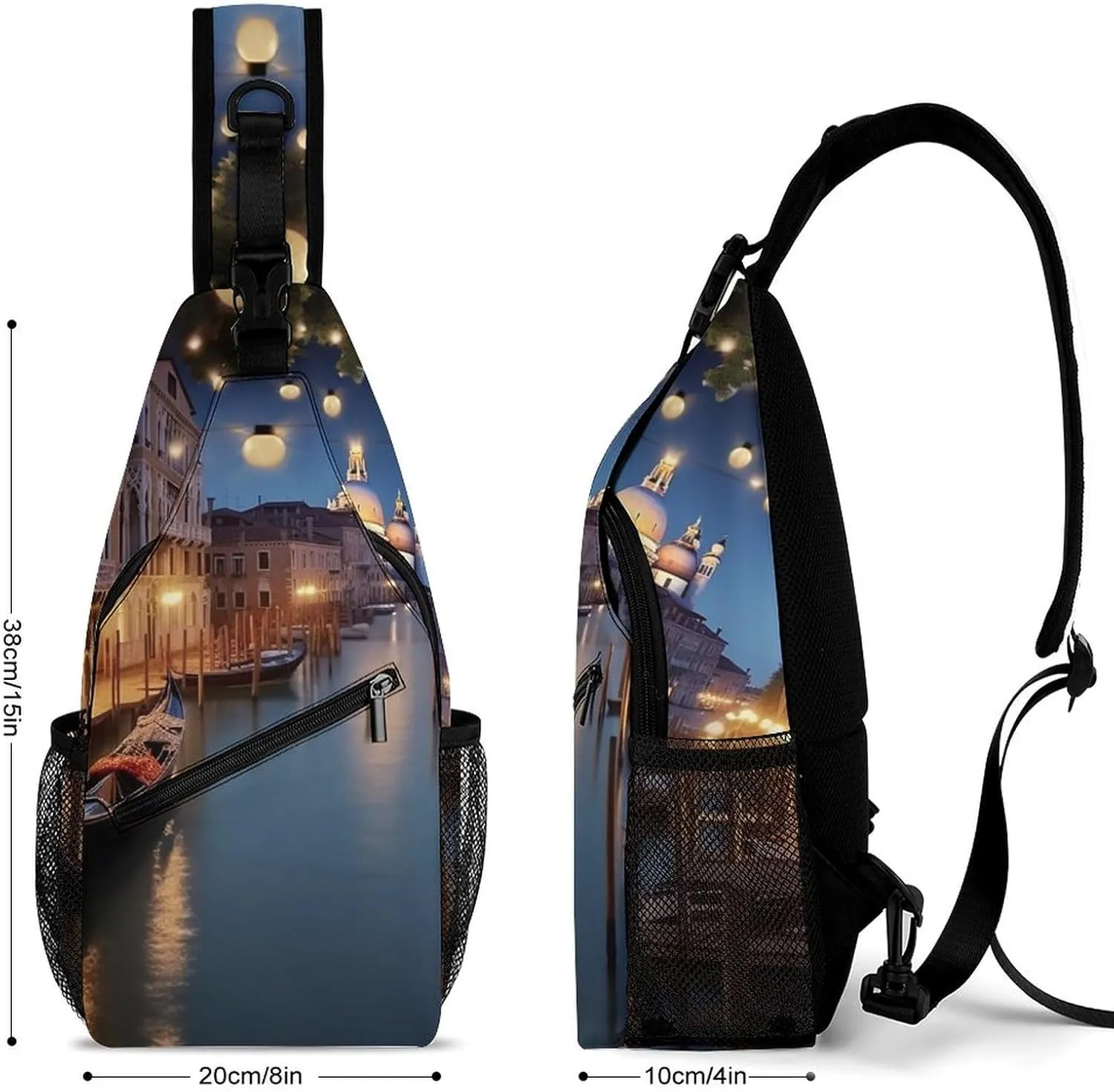 Small Sling Chest Bag Crossbody Bag for Men Women,Beautiful Venice at Night Lightweight Gym Daypack for Travel Cycling Hiking