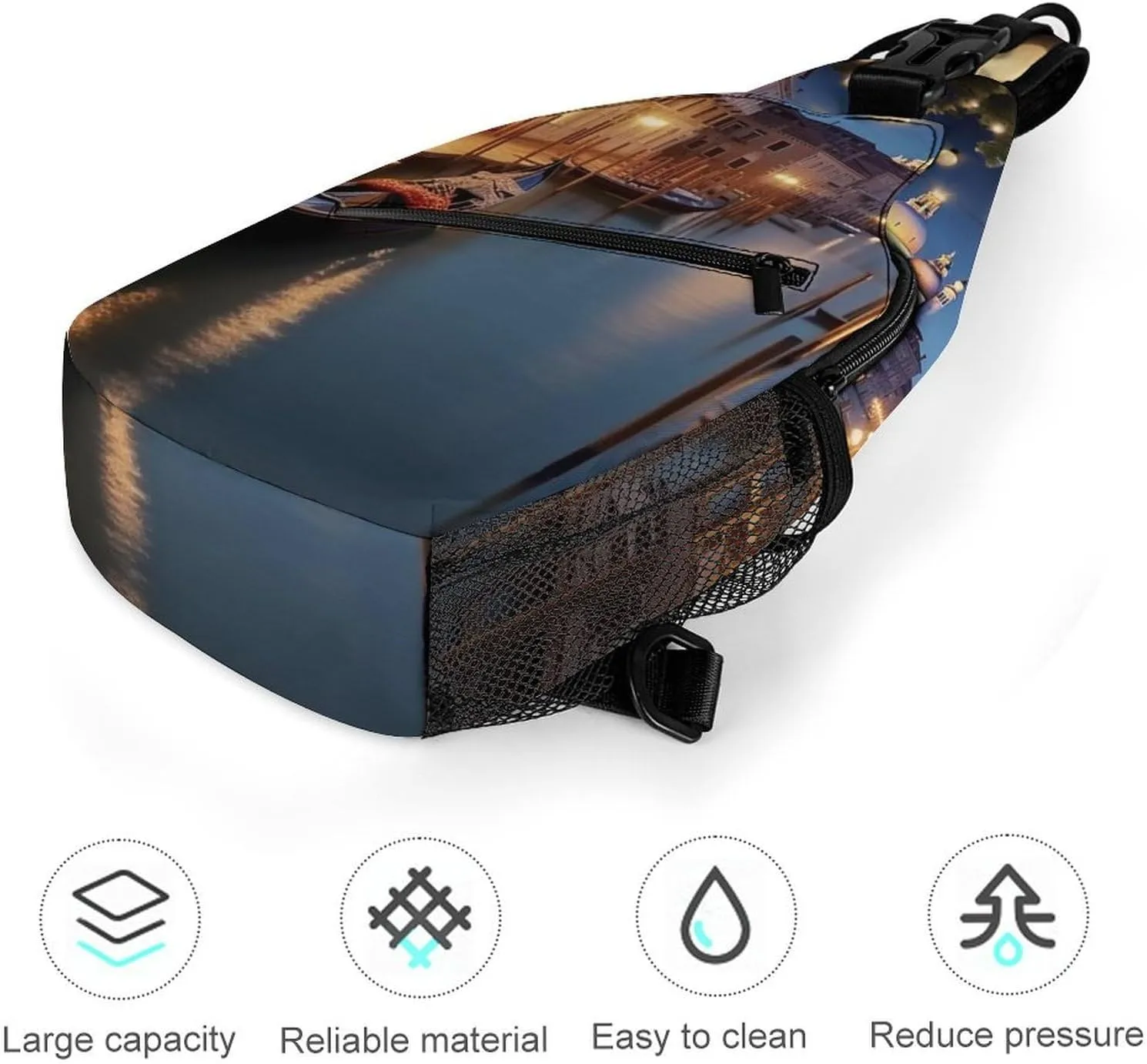 Small Sling Chest Bag Crossbody Bag for Men Women,Beautiful Venice at Night Lightweight Gym Daypack for Travel Cycling Hiking